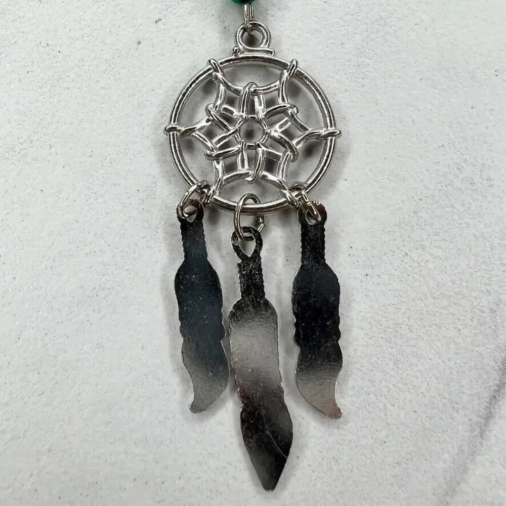 Silver Tone Faux Turquoise Beaded Dreamcatcher Keychain Keyring